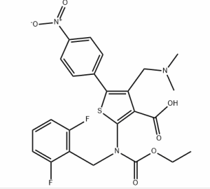 2-((2,6-二氟苄基)(乙氧基羰基)氨基)-4-((二甲基氨基)甲基)-5-(4-硝基苯基)噻吩-3-羧酸